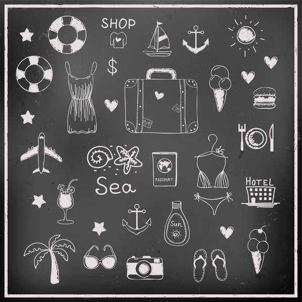 Set of chalk board vector travel elements — vektorikuva