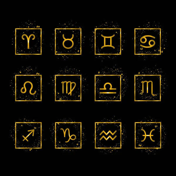 Zodiac signs gold icons — Vetor de Stock