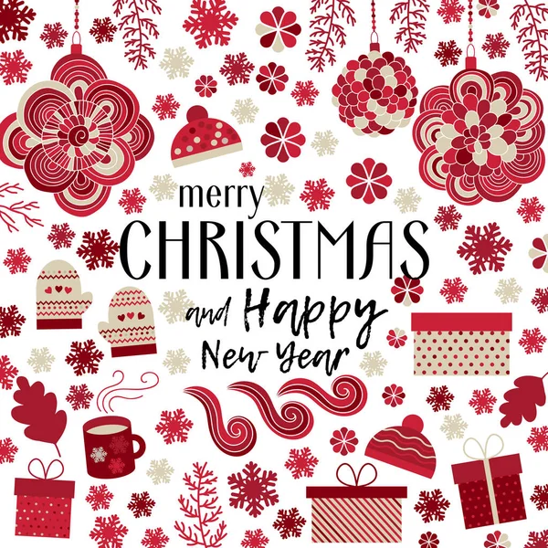 Christmas Happy New Year Greeting Card Invitation Cute Pattern Vector — Διανυσματικό Αρχείο