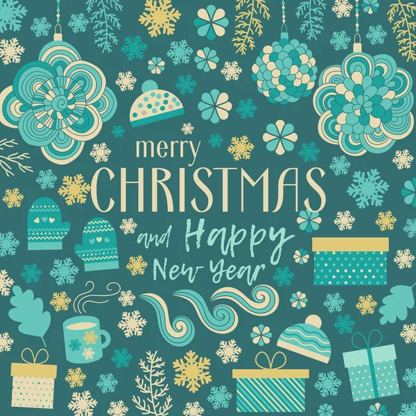 Christmas Happy New Year Greeting Card Invitation Cute Pattern Vector — Stockvector