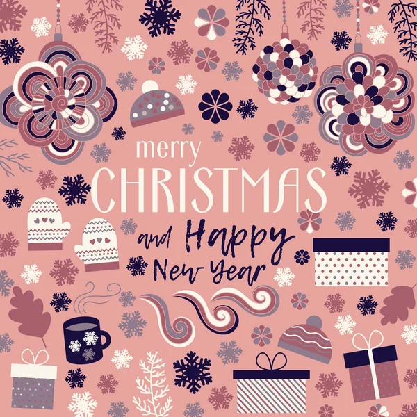 Christmas Happy New Year Greeting Card Invitation Cute Pattern Vector — Διανυσματικό Αρχείο