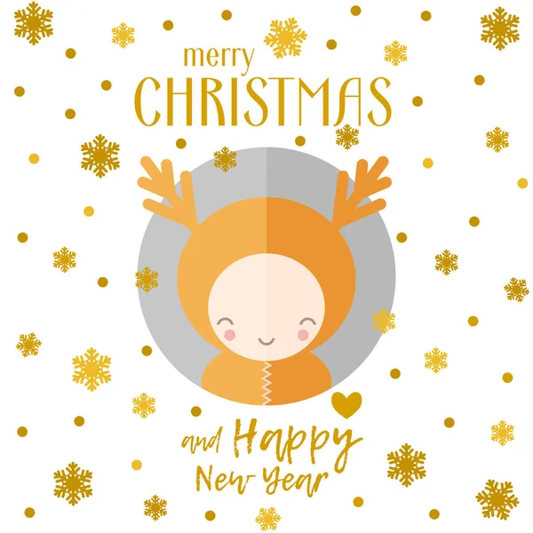 Christmas Happy New Year Greeting Card Invitation Cute Fairytale Reindeer — Stockvector