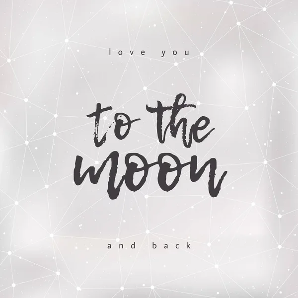 Love You Moon Back Romantic Poster Quote Silver Blur Background — Vetor de Stock