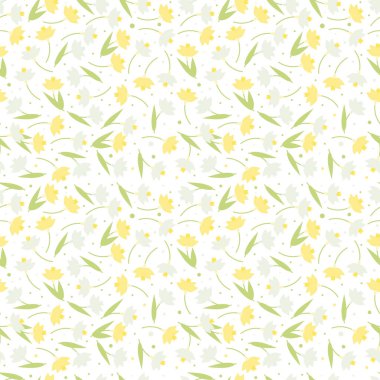 Seamless pattern. Flower spring background. Narcissus and snowdrops on a white background, vector illustration.
