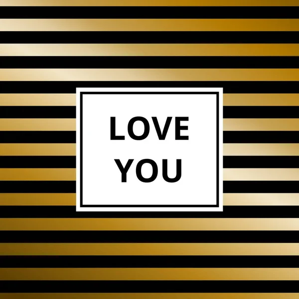 Love You Greeting Card Geometric Abstract Golden Metallic Vector Background — Stock Vector