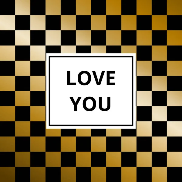Αγαπώ Ευχετήρια Κάρτα Αφηρημένο Χρυσό Μεταλλικό Διάνυσμα Φόντο Σκακιέρα Μοτίβο — Διανυσματικό Αρχείο