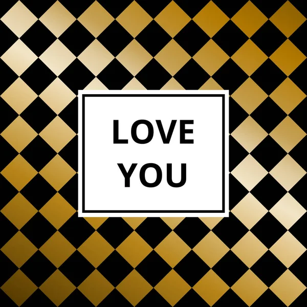 Love You Greeting Card Abstract Gold Metallic Vector Background Chess — Wektor stockowy