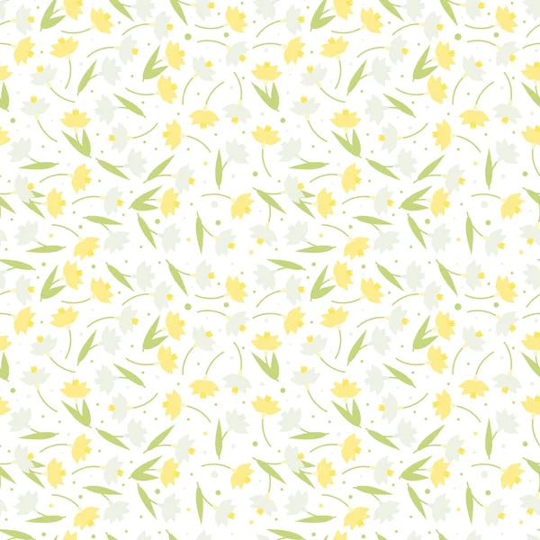 Seamless Pattern Flower Spring Background Narcissus Snowdrops White Background Vector — Stock Vector