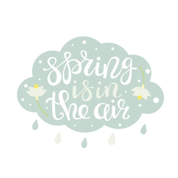 Rain Cloud Snowdrops Lettering Spring Air Hand Drawn Text Vector — 图库矢量图片