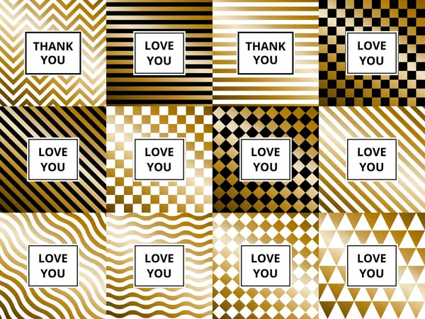 Set Greeting Cards Geometric Abstract Golden Vector Backgrounds Zigzag Striped — Wektor stockowy