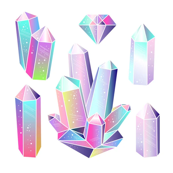 Cristales Mágicos Cuento Hadas Aislados Coloridas Gemas Degradadas Elementos Vectoriales — Vector de stock