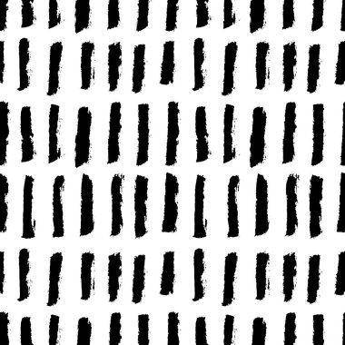 Soyut monokrom dikişsiz desen, mürekkep siyah dikey el fırçaları. Grunge çizgileri ya da beyaz arka planda izole edilmiş çizgiler. Minimalist saf İskandinav tasarımı. Vektör illüstrasyonu.