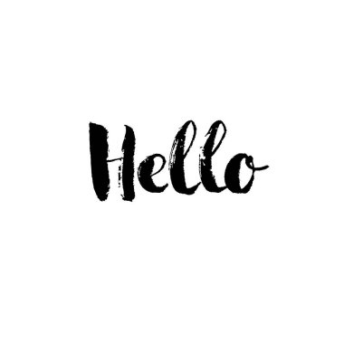 Hello - hand drawn lettering design isolated. Black ink brush modern calligraphy, photo overlay. Vector illustration.