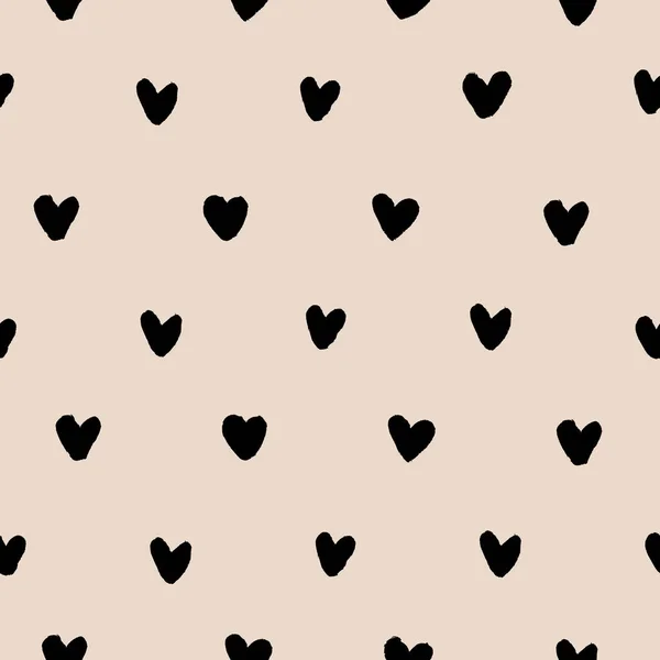 Corazones Tinta Negra Garabato Dibujado Mano Sobre Fondo Marrón Pastel — Vector de stock