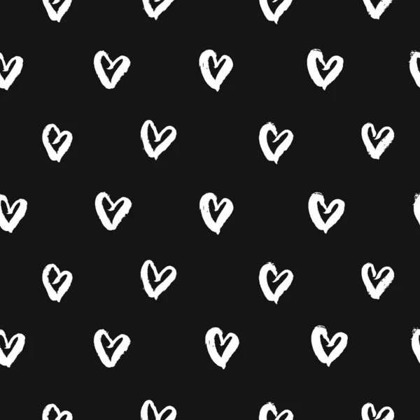 Nahtloses Muster Mit Handgezeichneten Weißen Herzen Netter Schwarzweißer Hintergrund Vektorillustration — Stockvektor