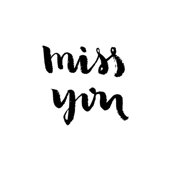 Miss You Hand Lettering Ink Black Isolated Calligraphy Photo Overlay — Vetor de Stock