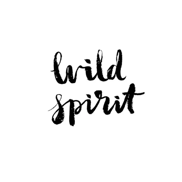 Wild Spirit Hand Drawn Lettering Design Ink Black Brush Painted — Stock Vector