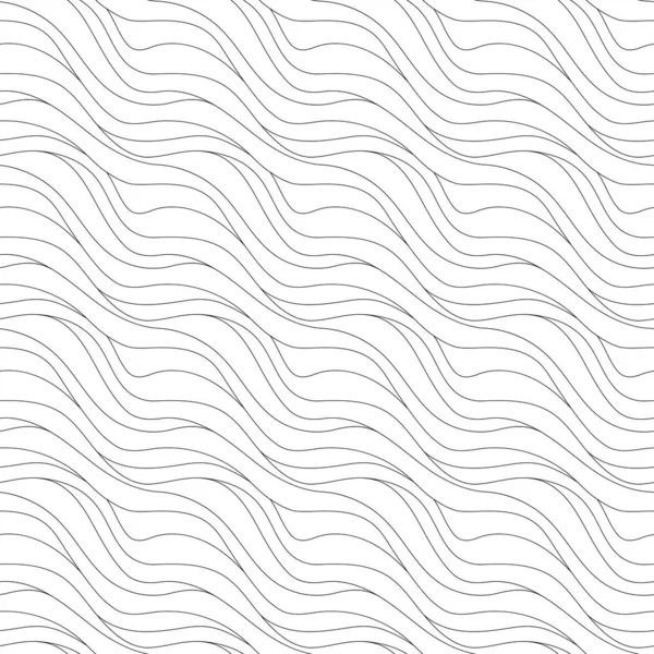 Wave black and white seamless pattern. Thin diagonal lines. Vector illustration.