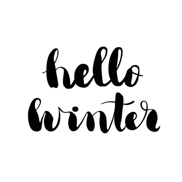 Hello Winter Hand Drawn Black Brush Pen Lettering Isolated White — 图库矢量图片