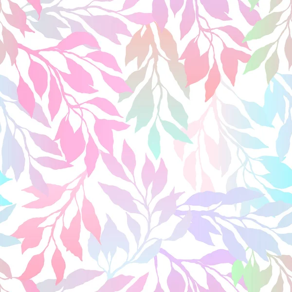 Feuilles Branches Multicolores Dégradées Sur Fond Blanc Motif Floral Lumineux — Image vectorielle