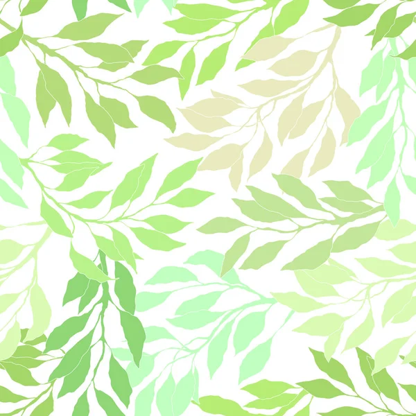 Seamless Pattern Green Leaves Branches Foliage Summer Background Vector Illustration — Vetor de Stock
