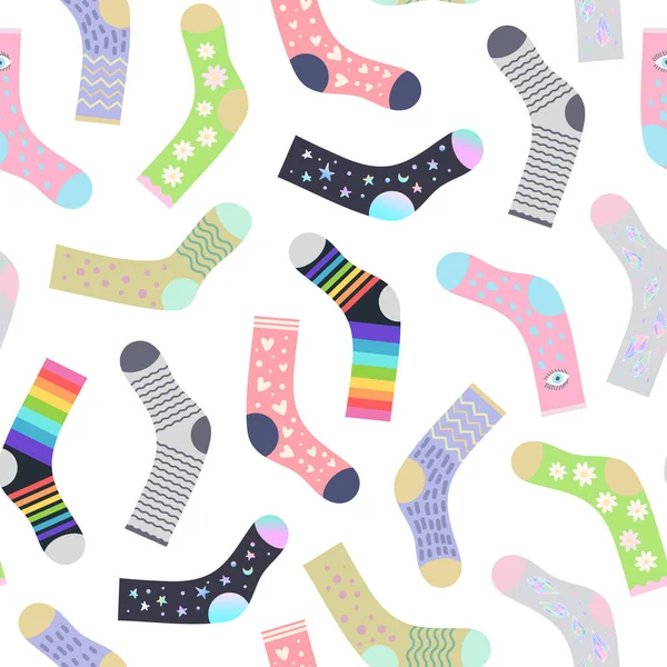 Funny Socks Seamless Pattern Cartoon Flat Design Vector Background — стоковый вектор