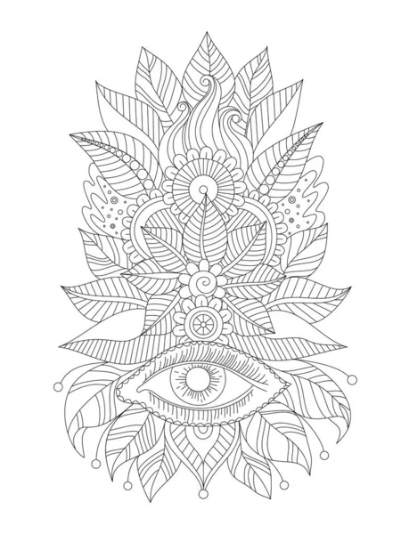 Arte Línea Floral Ornamento Aislado Ojo Mágico Diseño Henna Mehendi — Vector de stock