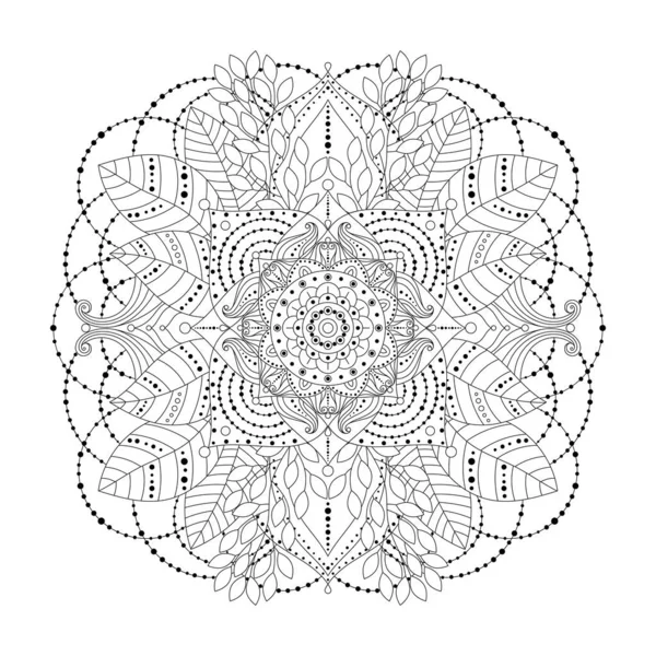 Floral Mandala Leaves Black White Isolated Mehendi Ornament Art Element — Stock Vector