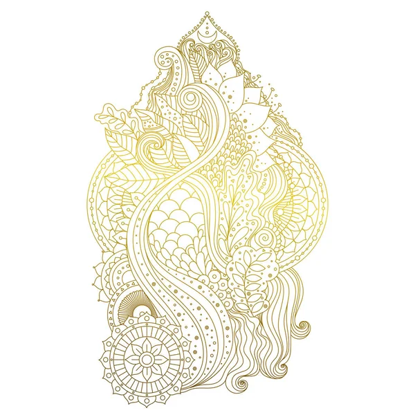 Mehndi Doré Ornement Dessiné Main Avec Fleur Lotus Mandalas Modèle — Image vectorielle