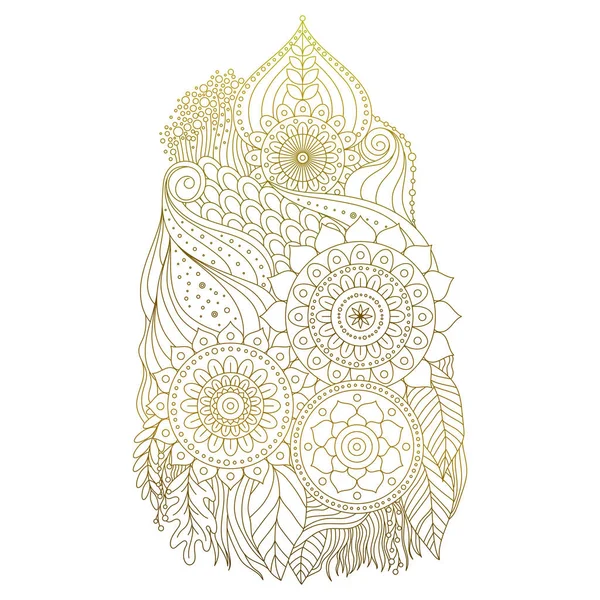 Zlaté Mehendské Ručně Kreslené Ornamenty Květinovými Prvky Mandaly Kmenový Etnický — Stockový vektor