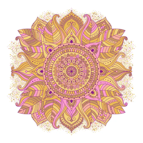 Mandala Floral Dessiné Main Élément Décoratif Couleur Rose Jaune Dans — Image vectorielle