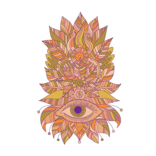 Elément Décoratif Ethnique Ornemental Motif Floral Avec Oeil Motif Boho — Image vectorielle