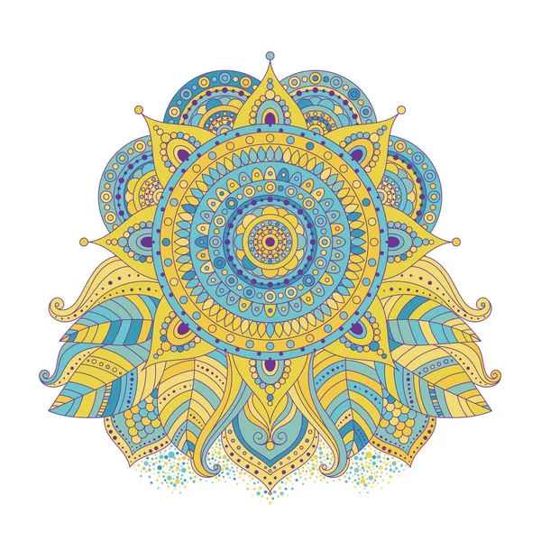 Etnische Bloem Mandala Gekleurde Geel Blauw Geïsoleerde Decoratieve Element Voor — Stockvector