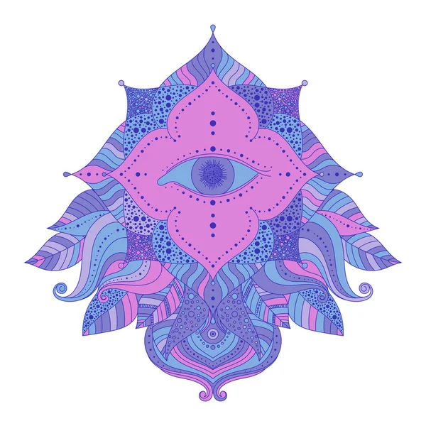 Symbole Mystique Œil Voyant Dans Cadre Floral Rose Bleu Couleur — Image vectorielle