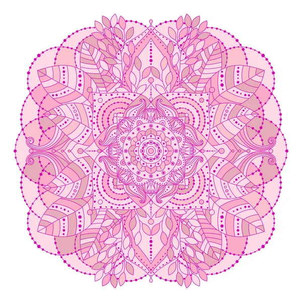 手描きの花マンダラ ピンクで隔離された装飾的な要素は ベージュの色をCreame ベクトルアート 民族的なアジアのインドの装飾 Bohoスタイル — ストックベクタ