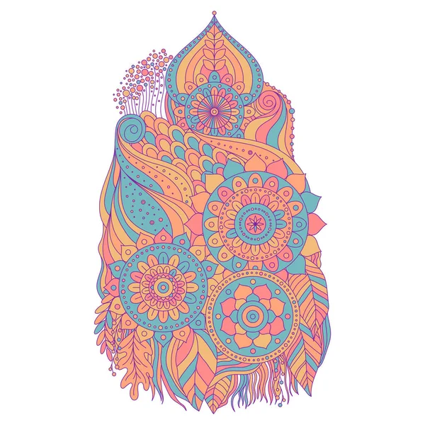 Art Boho Ethnique Avec Des Feuilles Mandalas Éléments Décoratifs Indigènes — Image vectorielle