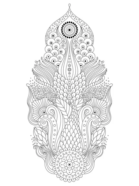 Black White Asian Oriental Floral Mehendi Pattern Oriental Boho Ornament — Stock Vector