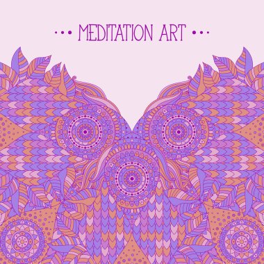 Arabesk, çiçek ve kiremit deseni ve metin için yer. Etnik boho asya motifleri sanatı. Tebrik kartı, kitap kapağı, davet için şablon.