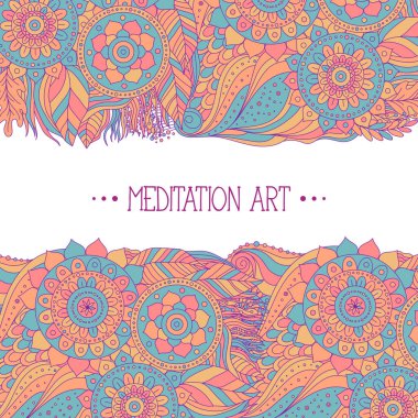 Çiçekli ve mandalalı etnik boho desenleri, kırmızı, turuncu ve mavi renkli vektör sanatı, tebrik kartı, davetiye ve kitap kapağı olarak kullanılabilir..