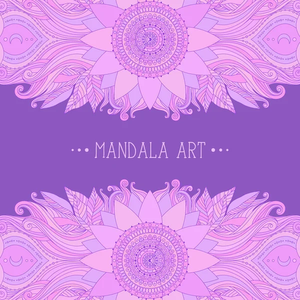 Rosa Mandala Mond Und Wellen Ethnische Boho Asiatische Motivkunst Vorlage — Stockvektor