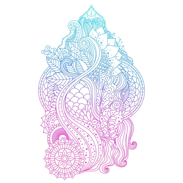 Blue Violet Pink Gradient Colored Art Vibrant Floral Ornament Lotus — 图库矢量图片