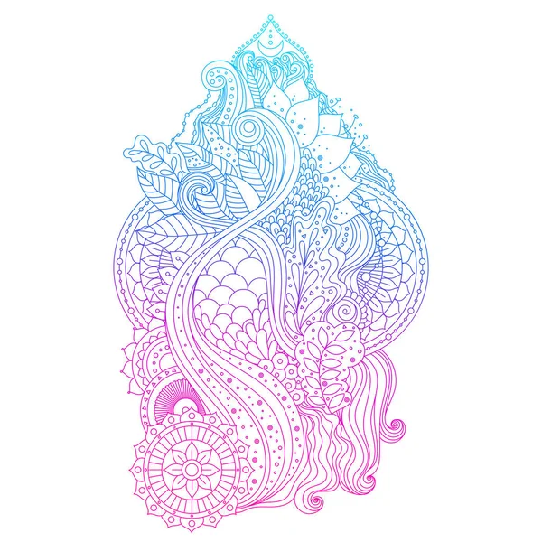 Blue Violet Pink Gradient Colored Art Vibrant Floral Ornament Lotus —  Vetores de Stock