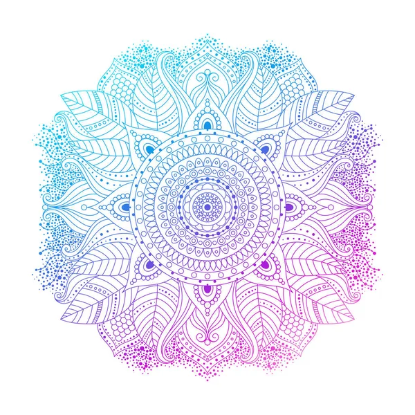 Fialová Fialová Modrá Gradient Zbarvení Mandala Pulzující Květinové Ornament Boho — Stockový vektor