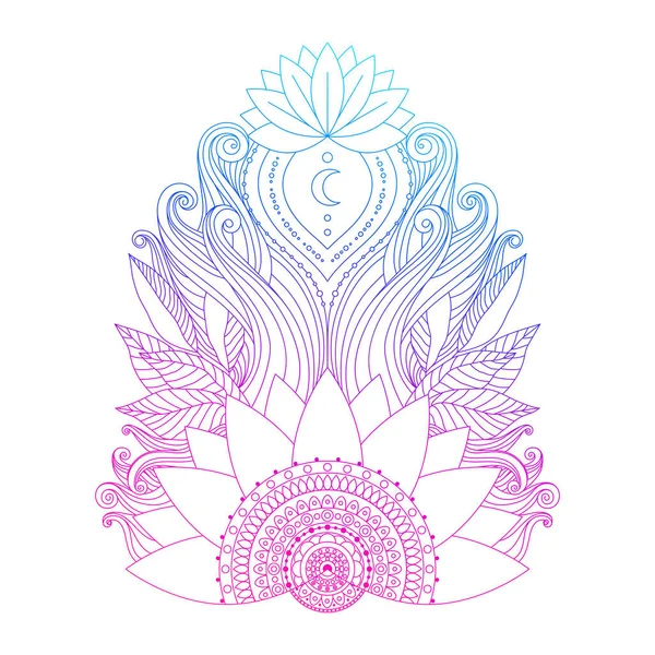 Spiritual Symbol Ornamental Pink Blue Lotus Flowers Leaves Ethnic Indian — Stock Vector