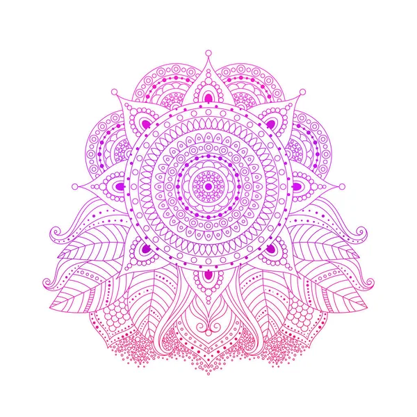 紫色のピンクのグラデーション色のマンダラ ラインアート ブーホースタイルの明るい花の装飾 またはヒッピー ジプシー 白い背景に隔離された アジアのデザイン要素 ベクトルイラスト — ストックベクタ