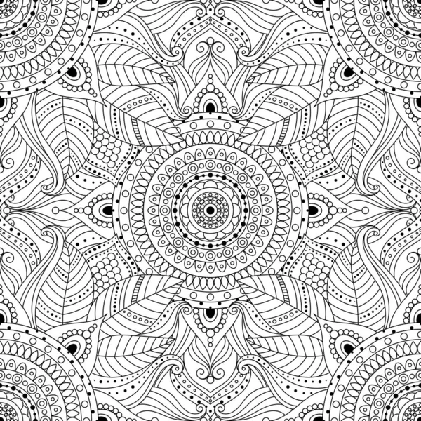 Tribal Vintage Ethnic Seamless Pattern Floral Mandala Black White Oriental — 图库矢量图片