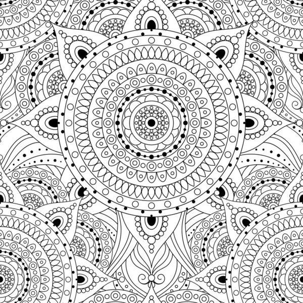Tribal Vintage Ethnic Seamless Pattern Mandalas Black White Oriental Tiled — Stock Vector