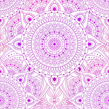 Kusursuz desen, dantel vektör arkaplan, eğimli pembe ve mor mandala. Çingene, etnik boho tasarımı, Hint ya da Arap motifleri, arabesk.