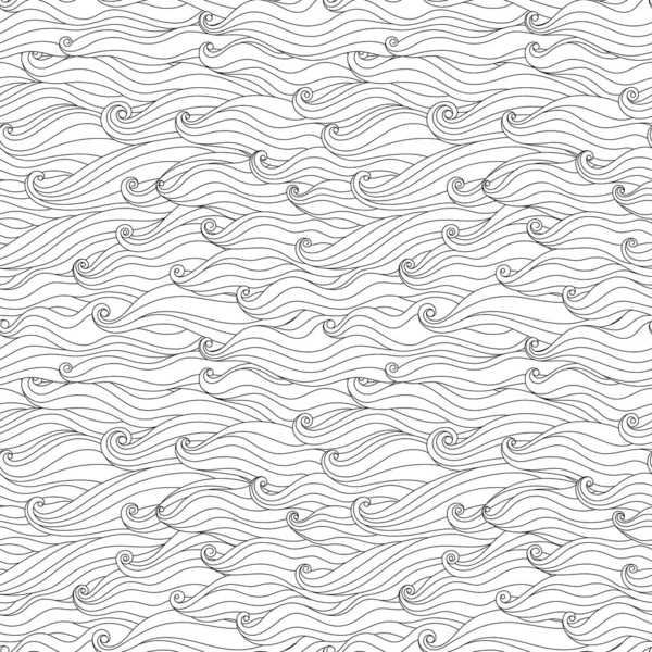 无缝隙手绘图案 有波浪 涂鸦艺术 黑白抽象矢量背景 — 图库矢量图片