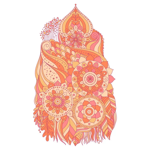 Art Boho Tribal Avec Des Feuilles Des Mandalas Élément Décoratif — Image vectorielle